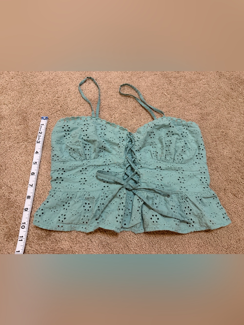 wild fable Mint Green Eyelet Lace-Up Peplum Camisole